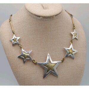 JEC Jeep Collins Star Necklace Silver Brass Chunky Retrl Statement Vintage Boho